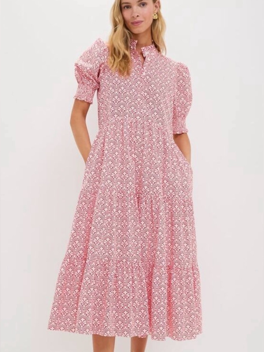 Hyacinth House Quatrefoil Bennett Maxi Dress in Red & White Medium New Womens